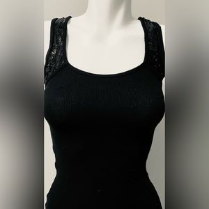 NEW GUESS BLACK SEQUIN RIBBED TANK